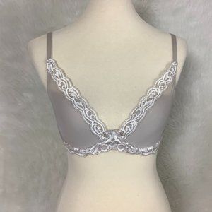 Natori Gray Beige Feathers Mesh And Lace Contour Bra 30DD